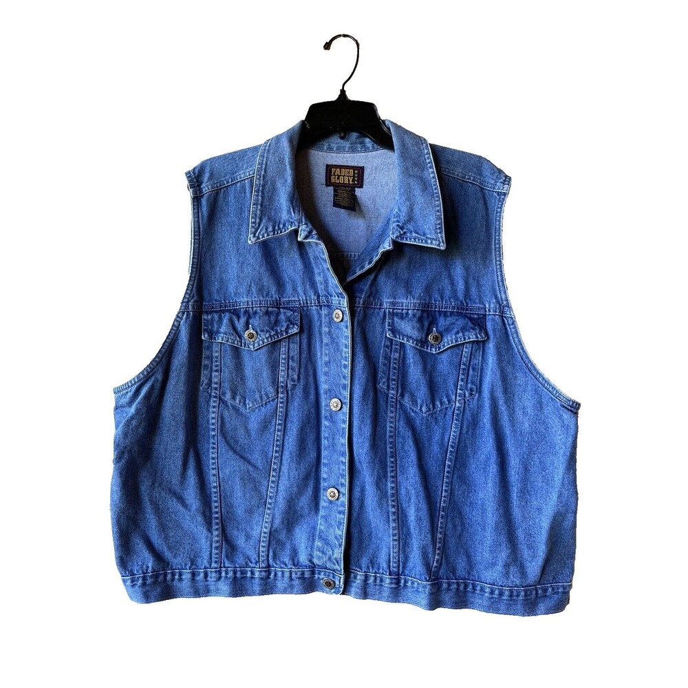 Faded Glory women Vintage Denim Jean Vest size 26W Blue 100% Cotton Chest Pocket